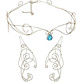 CoTeeZa Renaissance Fairy Tale Costume Set - Elf Ear Cuff Earrings Decorative Medieval Fairy Winding Tiara Crown for Cosplay