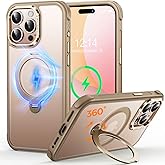 Cutelfon O3 Mag-Stand Designed for iPhone 15 Pro Max Case with 360°Spin Stand, [Compatible with MagSafe][Super Skin Feeling] Translucent Matte Magnetic Slim Phone Case 6.7 inch, Desert Gold