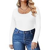 IN'VOLAND Women's Plus Size Long Sleeve Shirts Scoop Neck Slim Fitted T Shirt Stretchy Bodycon Basic Tee Tops