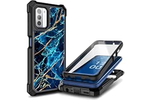 NZND Compatible with Nokia G310 5G Case with [Built-in Screen Protector], Full-Body Protective Shockproof Rugged Bumper Cover, Impact Resist Phone Case (Marble Designed Sapphire)