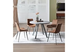 Zerifevni Round Dining Table Set, Mid Century Modern Small Round Dining Table Set, Saving Space (Table + 4 Brown Chairs)
