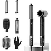 6 in 1 Blow Dryer Brush Set, Powerful Hair Dryer Brush with Auto-Winding Curl L/R, Fast Drying, Smooth Blowouts, Root-Lift Volume, No Heat Damage Frizz-Free Thermal Brush, Hot Air Styler for Travel