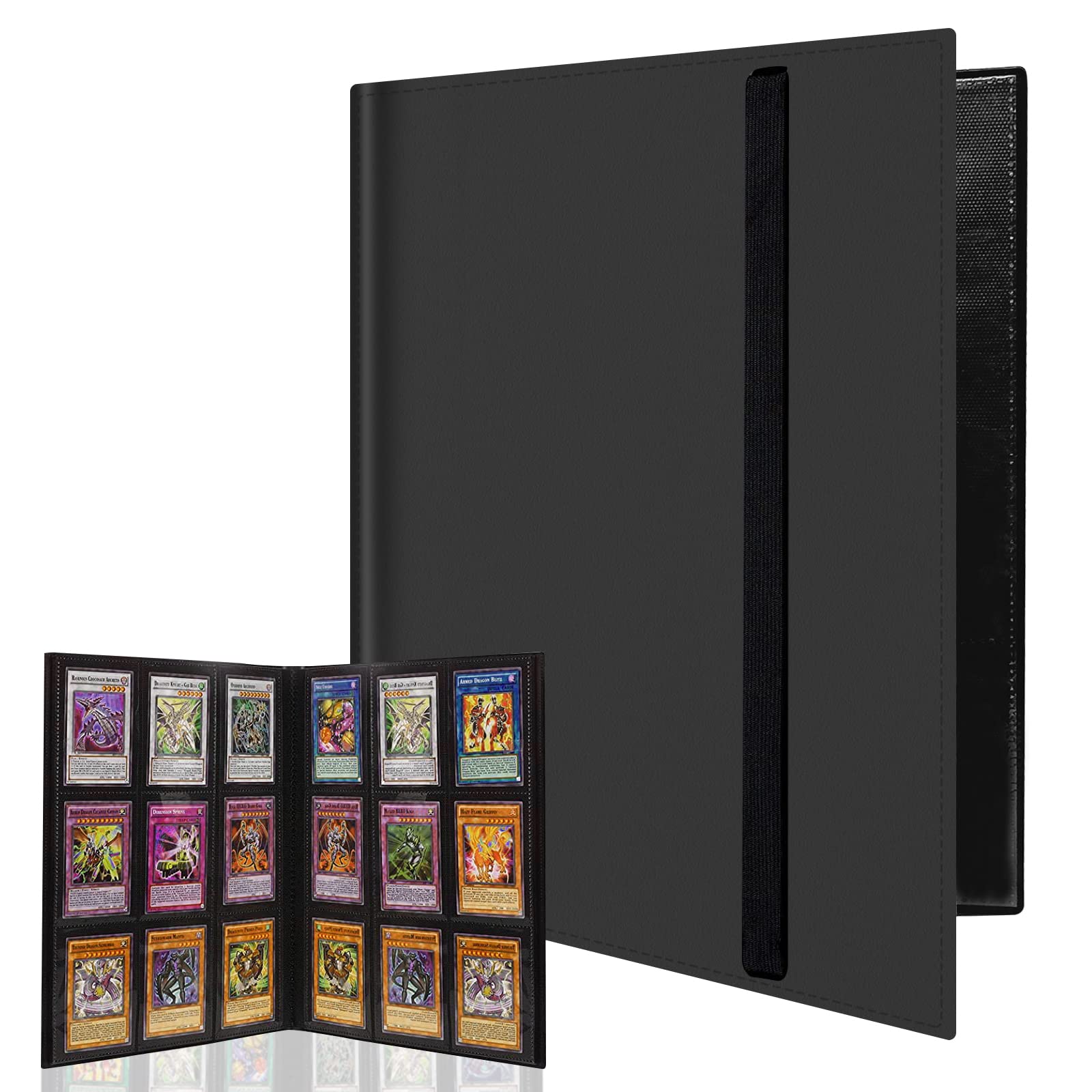 WAIZHIUA 9-Pocket Trading Card Binder 216 Pockets PU Leather Card Binder Trading Card Album Card Folder with Elastic Strap for Pokemon Yu-Gi-Oh Sports Cards, 12 Sheet