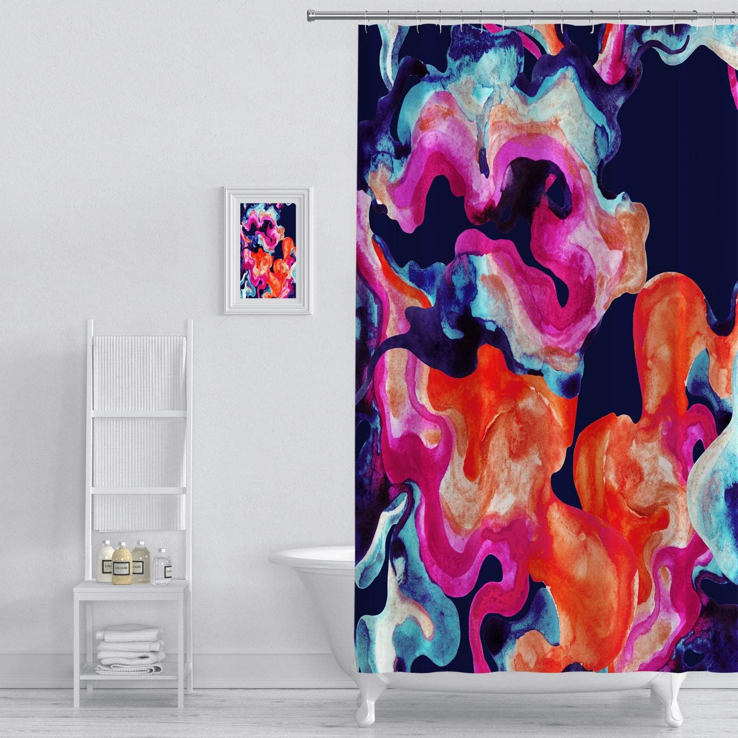 MuaToo Shower Curtain Abstract Watercolor Curved Shape Background Minimal Design Seamless Pattern Hand Painted Print Shower Hooks are Included -72" W x 72" L