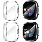 Suoman 4-Pack for Fitbit Sense 2 /Versa 4 Screen Protector Case | Full Around Electroplate Soft TPU Bumper Around Protective Case Cover for Fitbit Sense 2 /Versa 4 Smartwatch-Clear*4