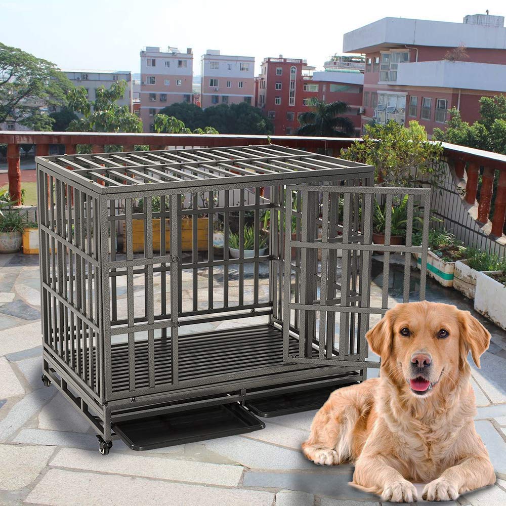 LUCKUP Heavy Duty Dog Cage Strong Metal Kennel and Crate for Medium and