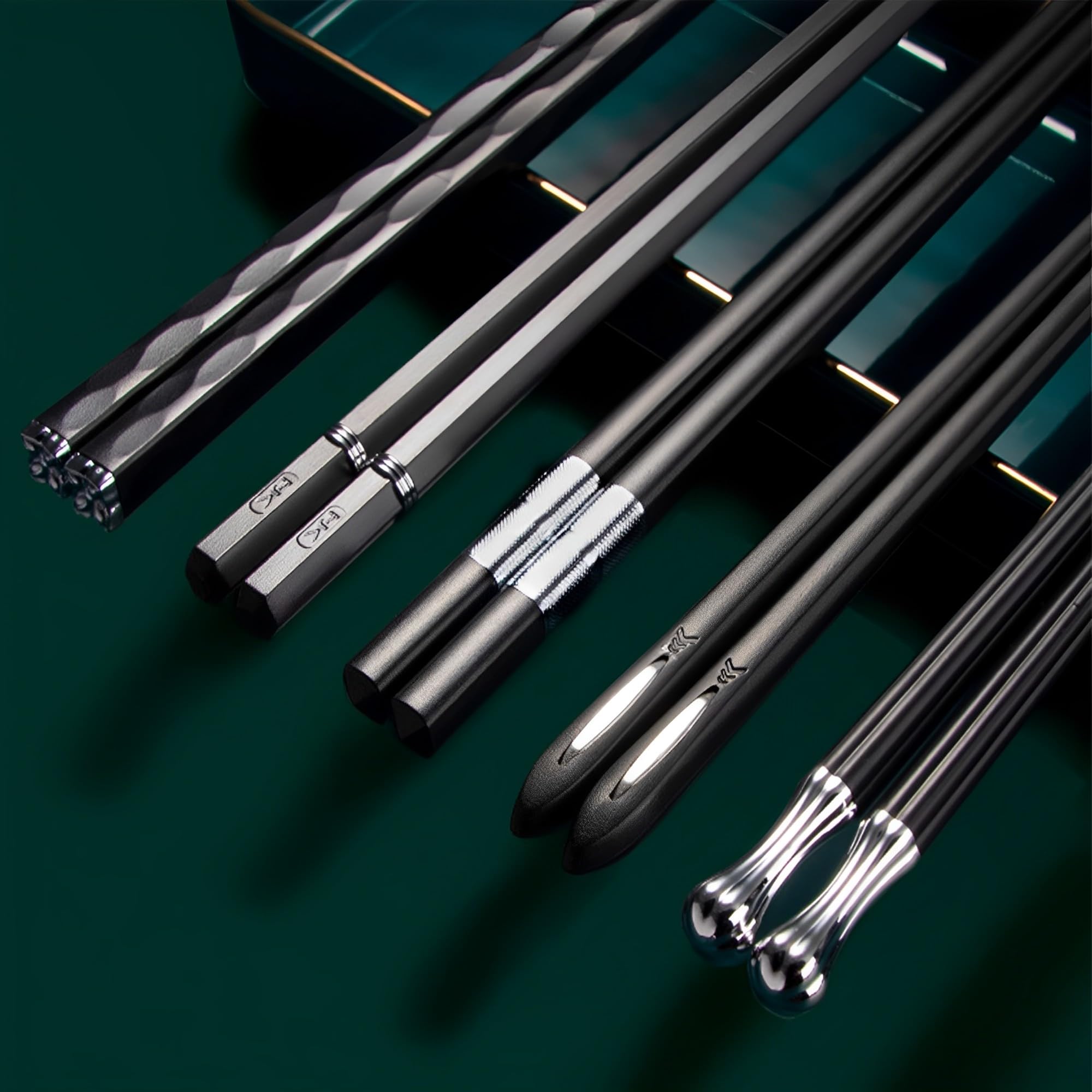 MZSX Chopsticks, Gift Set, High-end Luxurious Professional Design, Super Strong Healthy, Reusable, Japanese Chinese Chop Sticks with Wave Pattern — image 1