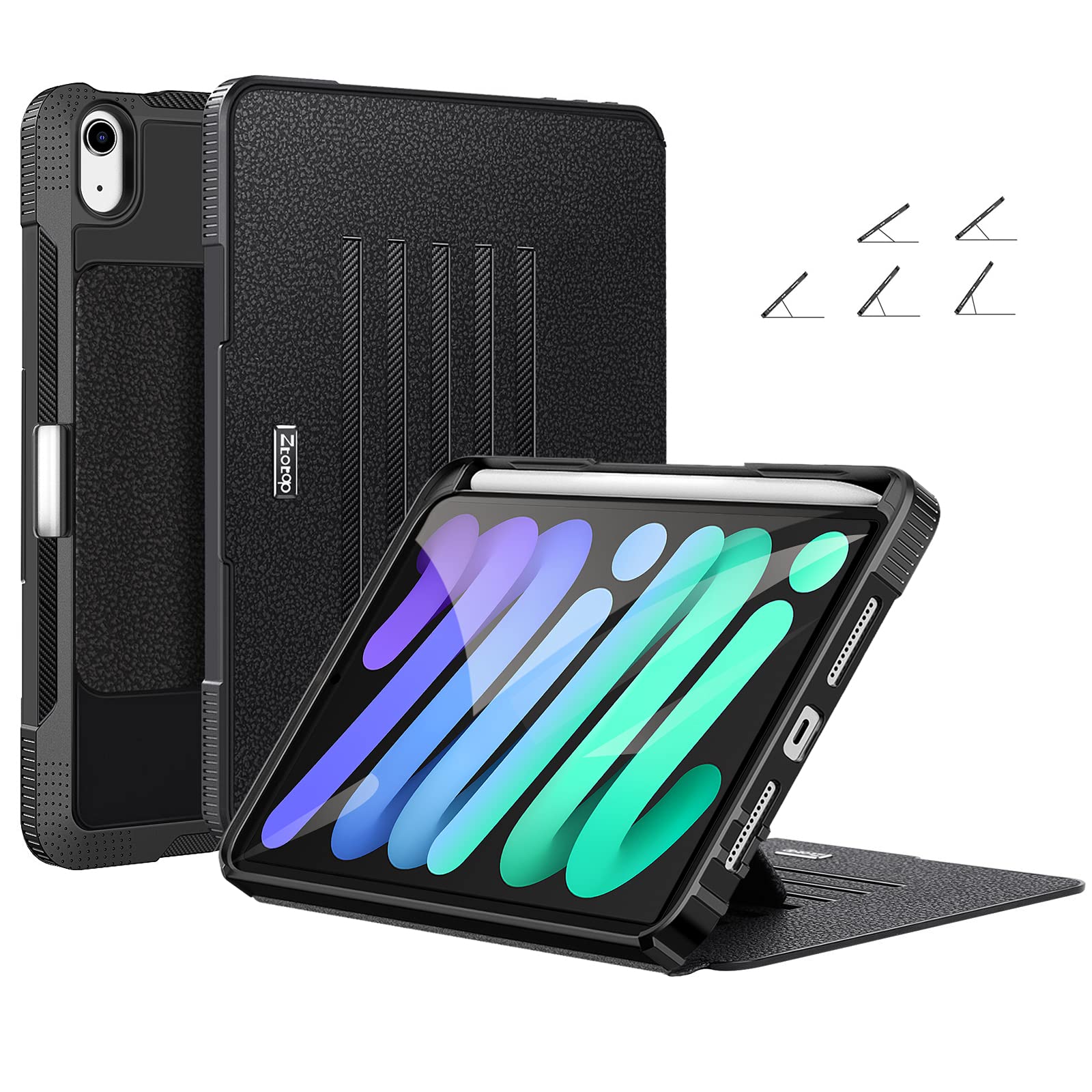 ZtotopCases for iPad Mini 6 2021, [5 Magnetic Stand Angles] Highly Protective Shockproof Cover with Pencil Holder+Support 2nd iPad Pencil+Auto Wake/Sleep for iPad Mini 6th Generation 8.3 Inch, Black
