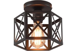 Black Flush Mount Ceiling Light,Hallway Light Ceiling Mount,Industrial Vintage Metal Cage Close to Ceiling Lights for Kitchen