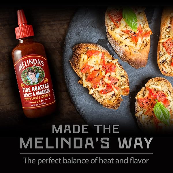 MELINDA’S FIRE ROASTED GARLIC & HABANERO HOT SAUCE – MADE WITH SLOW ROASTED GARLIC, FRESH PEPPERS, LIME JUICE – RICH & SMOKY HABANERO HOT SAUCE 12OZ, 1 PACK