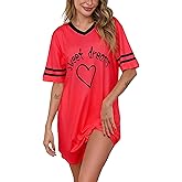 Marvmys Women Short Sleeve Nightgowns Comfy V Neck Nightshirt Casual Lounge Dress Sleepwear