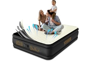 VOSSER Queen Air Mattress with Built-in Pump,18'' Foam Topper Inflatable Mattress,Luxury Blow Up Mattress 2 Mins Self-Inflation/Deflation - Breathable and Flatness-Free for Camping, Home & Guests