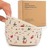 Nook Theory 4 Pack Bamboo Bowls - 18 Oz Reusable Toddler and Kids Bowl, Dishwasher Safe - Not Microwavable Bamboo Dishes (Dino)