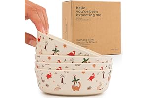 Nook Theory 4 Pack Bamboo Bowls - 18 Oz Reusable Toddler and Kids Bowl, Dishwasher Safe - Not Microwavable Bamboo Dishes (Din