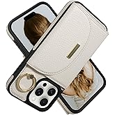 Keallce Wallet Case for iPhone 16 Pro 6.3'', Flip Case with Card Slots, Ring Holder Kickstand, PU Leather Protective Folio Cover for Women, Beige