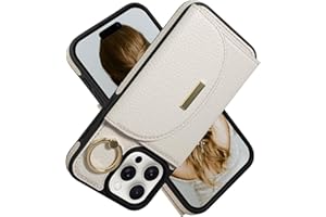 Keallce Wallet Case for iPhone 16 Pro Max 6.9'', Flip Case with Card Slots, Ring Holder Kickstand, PU Leather Protective Folio Cover for Women, Beige