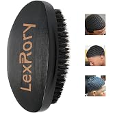 360 Curved Wave Brush For Men - Medium Hard Palm Wave Hair Brushes - Made with Beech Mix Nature Boar Bristle Brush For Black Hair (Black)