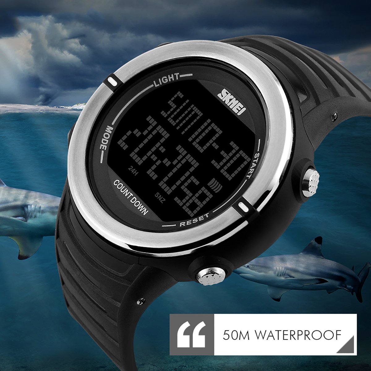 modiwen Hombres Digital deportes al aire libre relojes con pantalla de tiempo Dual multifunción resistente al agua reloj