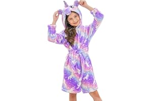 Vopawetty Girls Fleece Hooded Robe Kids Toddler Christmas Soft Robe 3-11 Years
