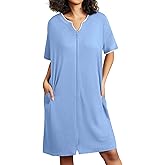 Ekouaer Zipper Robes for Women Short Sleeve House Coats Lightweight Bathrobe Nightgowns with Pockets S-3XL