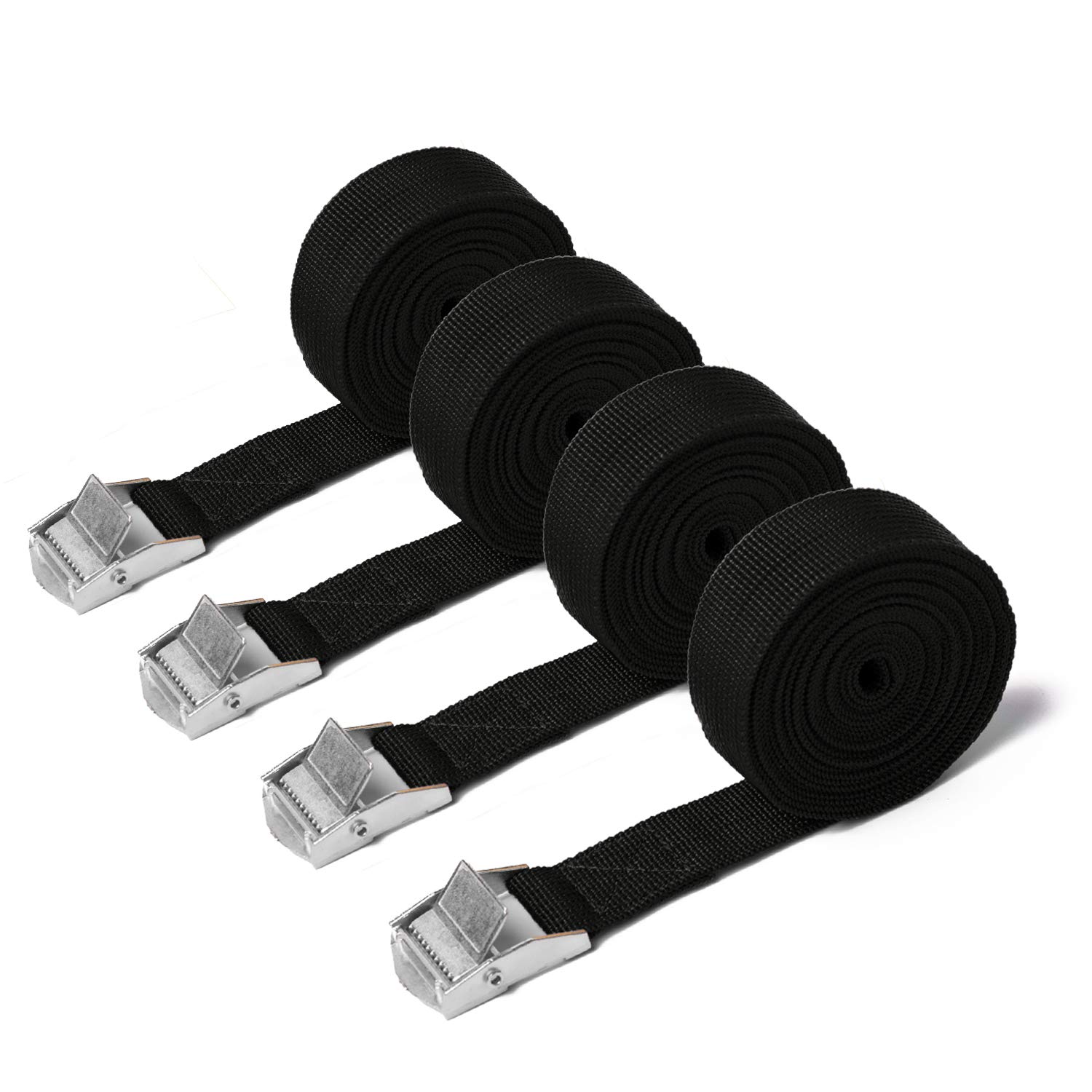 4 Pack Ratchet Tie Down Straps, Heavy Duty Tensioning Belts Adjustable Lashing Straps for Motorcycle,Cargo, Trailer,Trucks,SUP Kayak,Luggage,3M x 25mm(Black)