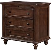 FRITHJILL Solid Wooden Nightstand with with Pull Out Tray, 28" Mid Century Modern End Table with 3-Drawers, for Living Room Bedroom, Brown