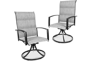 SUNCROWN Outdoor Dining Swivel Chairs Set of 2, Metal Frame High Back Patio Chair Rocker with All Weather Padded Textilene for Garden, Bistro, Backyard, Balcony, Grey
