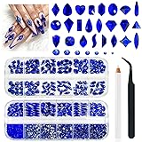 qiipii 24 Styles Royal Blue Nail Rhinestones