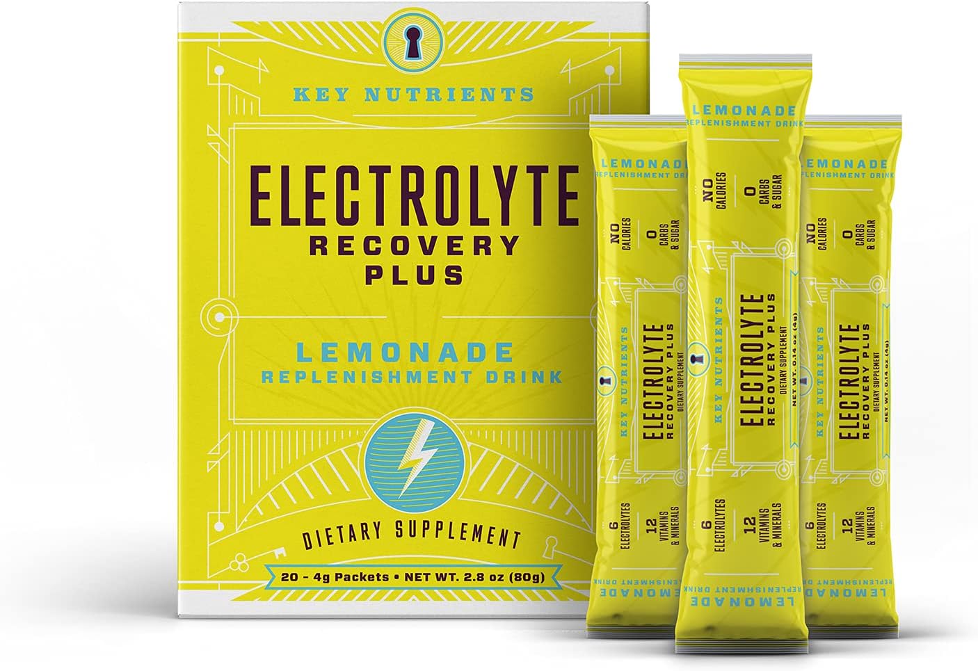 Electrolyte Powder, Lemonade Hydration Supplement: Carb, Calorie & Sugar Free, Delicious Keto Replenishment Drink Mix. 6 Key Electrolytes - Magnesium, Potassium, Calcium & More. 20 On-The-go Packets
