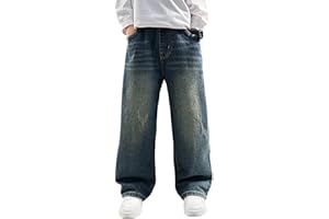 Rolanko Boys Baggy Jeans, Wide Leg Elastic Waist Denim Pants Loose Fit Trousers Vintage Y2K Streetwear