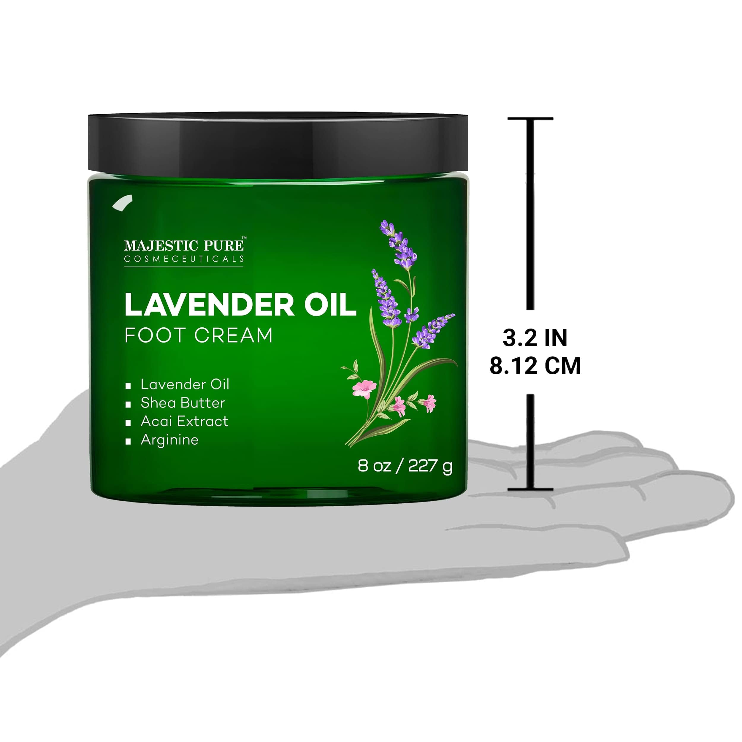 Majestic Pure Lavender Oil Foot Cream, Warming Cream - Calluses, Dry Cracked Feet, Hands, Heels, Elbow, Nails, and Knees - Softens & Moisturizes Skin - 8 oz