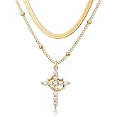 Robaice Valentines Day Gifts Upgraded Crown Cross Necklace for Women, 14K Gold Plated Crown Cross Pendant Necklace, Non-Tarnish Faith Jewelry for Women, Christian Religious Gifts for Her