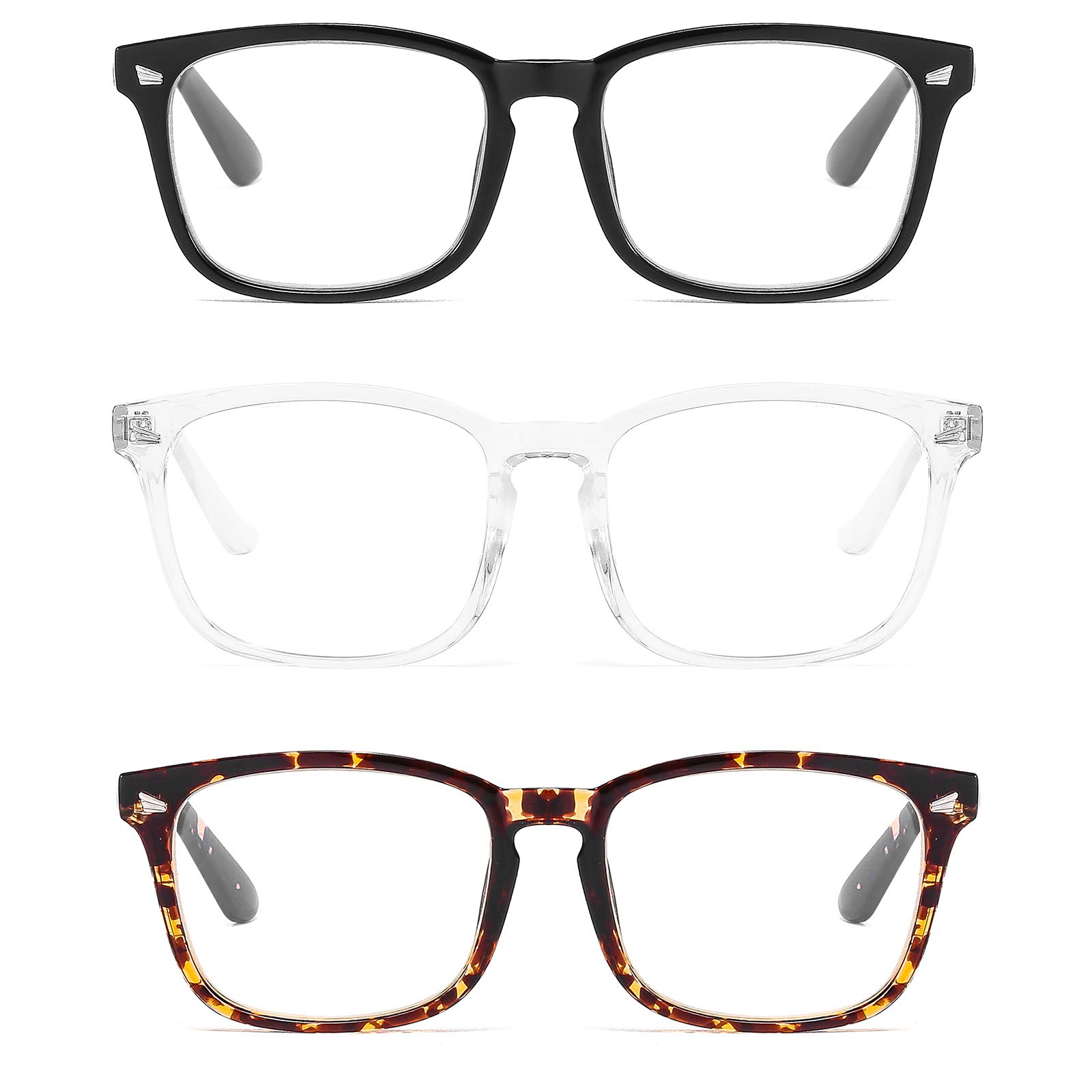 Suertree 3 Pack Anti-Blue Computer Reading Glasses, Blue Light Filter Eye Glasses, Blocking UV Computer Glasses, Visual Aided Glasses, Female Male Reading Glasses Black 3.5 BM57123
