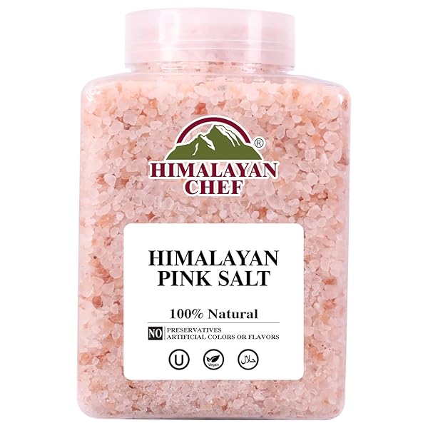 HIMALAYAN CHEF PINK HIMALAYAN SALT COARSE GRAIN, 5 LBS PLASTIC JAR – PURE, NATURAL, KOSHER, MINERAL-RICH, IDEAL FOR GRINDER REFILLS, COOKING, SEASONING