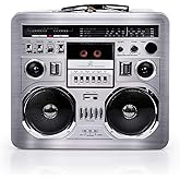 Retro Boombox Radio Lunchbox Tin Tote - 1980s Inspired Merchandise - Novelty Costume Accessories And Storage Container - Fun Unique Gifts for Halloween, Birthdays, Holidays, Graduation Multicolor