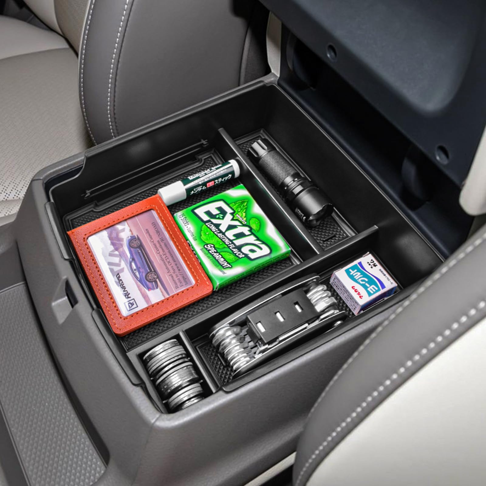 Photo 1 of RUNROAD Center Console Organizer Tray Compatible with Kia Carnival KA4 MPV 2022 2023 2024 2025 2026 Accessories, Armrest Storage Organizer Tray Coin Holder Secondary Storage Box, Black Line