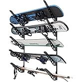 JUSTOOP Snowboard Wall Racks, Adjustable Storage Rack for Ski, Surfboard, Wakeboard, Snowboard Wall Mount Display, White/Black