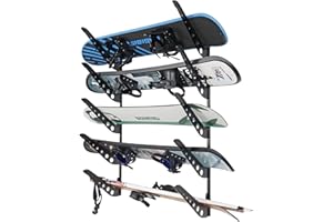 JUSTOOP Snowboard Wall Racks, Adjustable Storage Rack for Ski, Surfboard, Wakeboard, Snowboard Wall Mount Display, White/Black