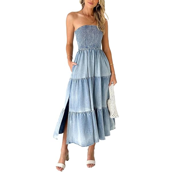 Amazon.com: MLAFE Strapless Denim Dress Denim Ankle-Length Cake Dress  Strapless Summer Dress One Piece Strapless Sleeveless Bodycon Dress  (blue,S), Small : Clothing, Shoes & Jewelry