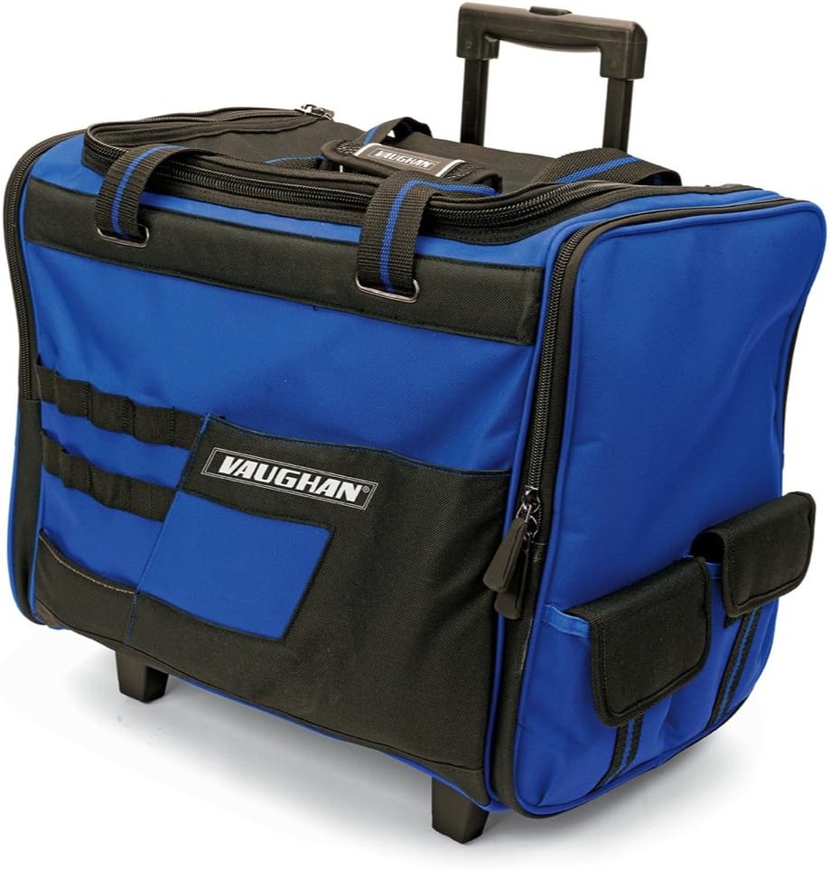 Vaughan 050024 18" Wide Mouth Rolling Tool Storage Organizer Bag with Telescoping Handle and Oversize Wheels