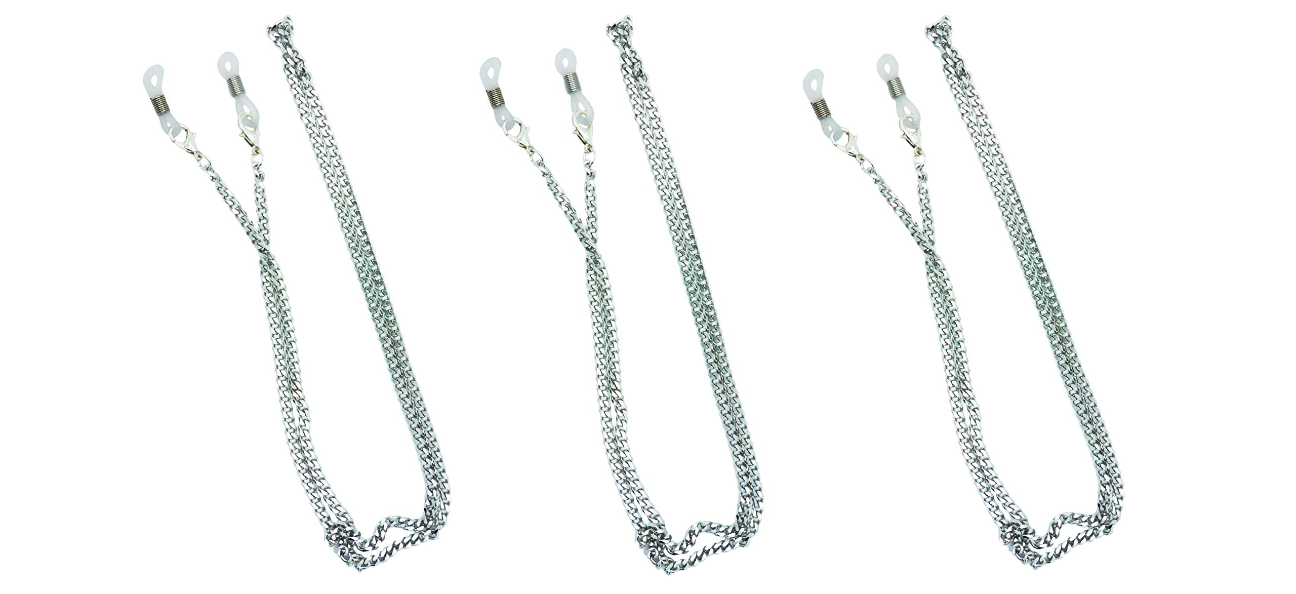 GoOpticians Metal Spectacle Chain With Lobster Claw Replaceable Silicone Hoop/Tensioners + 2 Spare Hoops (Stainless Steel Curb x3)