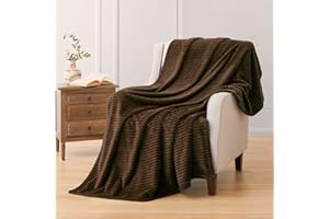 Vessia Flannel Fleece Throw Blanket 50x60 inches, 300GSM Cozy Brown Stripe Throw for Couch, Sofa, Bed, Warm and Soft Chocolat