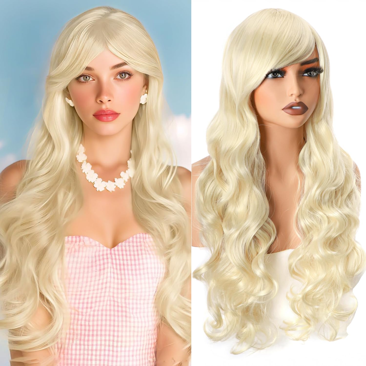 YEESHEDO 32" 80 cm Blonde Long Wavy Curly Hair Cosplay Wigs with Bangs for Women Heat Resistant Synthetic Wig for Party Costume Anime Halloween