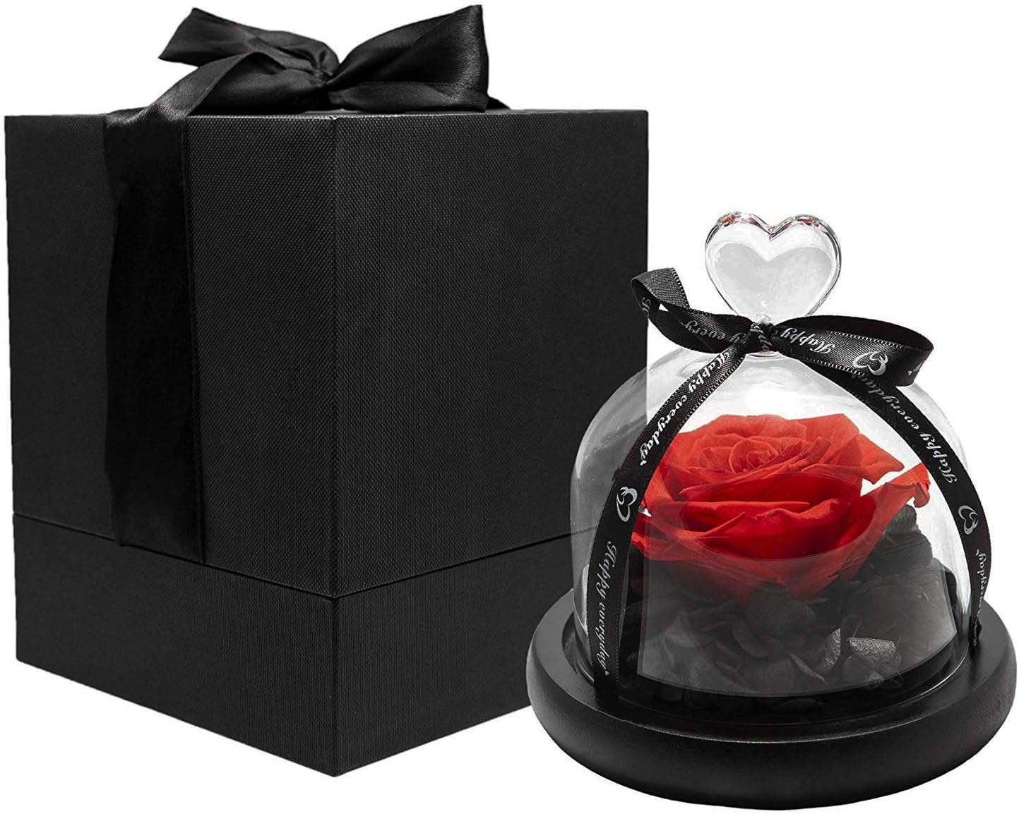 LISSION Rose Flower Gift Preserved Flower Rose Eternal Rose Flower Glass Dome Creative Heart Design for Valentine's Day Mother's Day Christmas Day Anniversary Birthday