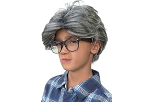 WITTY EMPORIUM Old Man Wig Child Size Costume Wig Gray Grey Silver Old Person Hair Grandpa Gramps Dad Politician Comic Kids Accessory Ages 5+ Boys and Girls