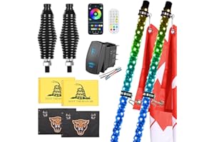 Ehaho 3FT Whip Lights with Spring Base,LED Whip Light with App & Remote Control, Spiral RGB Chasing Lighted Whips with Rocker