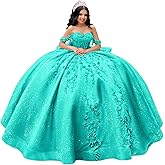KPDFIF Lace Applique Quinceanera Dresses Beaded Off Shoulder Sweet 16 Dress with Ruffle Sparkly Tiered Tulle Ball Gown