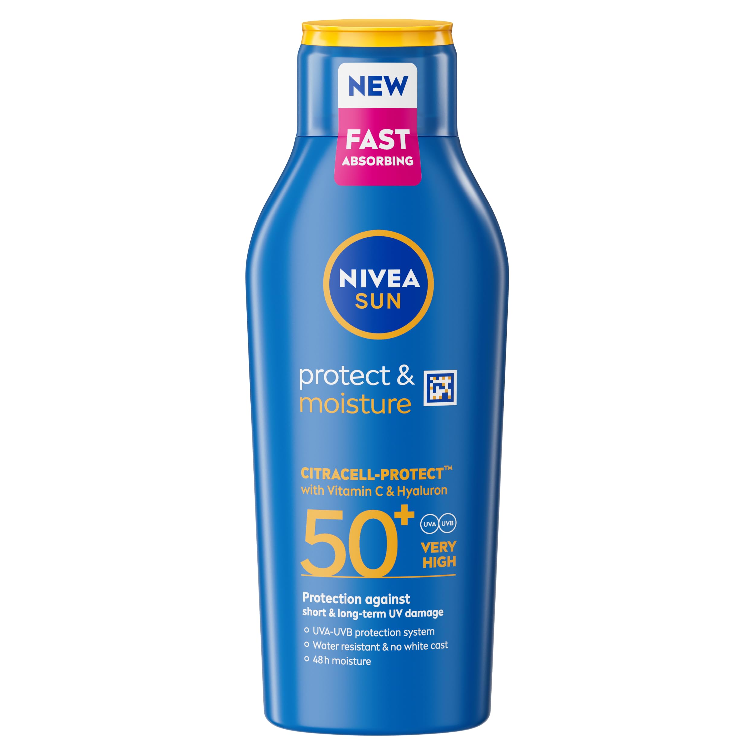 NIVEA SUN Protect & Moisture Sun Cream Lotion SPF 50 (400 ml), Sun Lotion with Vitamin C and Hyaluron, Provides 48H Moisture and Immediate UVA & UVB Protection, Water-Resistant, Leaves No White Cast