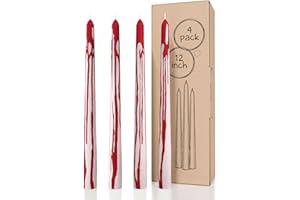 CANDWAX 12 inch Taper Candles Set of 4 - Unscented Candles Taper Burning for 10 Hours - No Drip Bleeding Taper Candles Ideal as Halloween Candles or Other Themed Candles - Blood White Candles