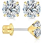 Limerencia Moissanite Stud Earrings, F136 Titanium Screw Back Earrings, D Color VVS1 Clarity Lab-created Moissanite Earrings, Hypoallergenic G23 Pure Titanium for Women Men Sensitive Ears